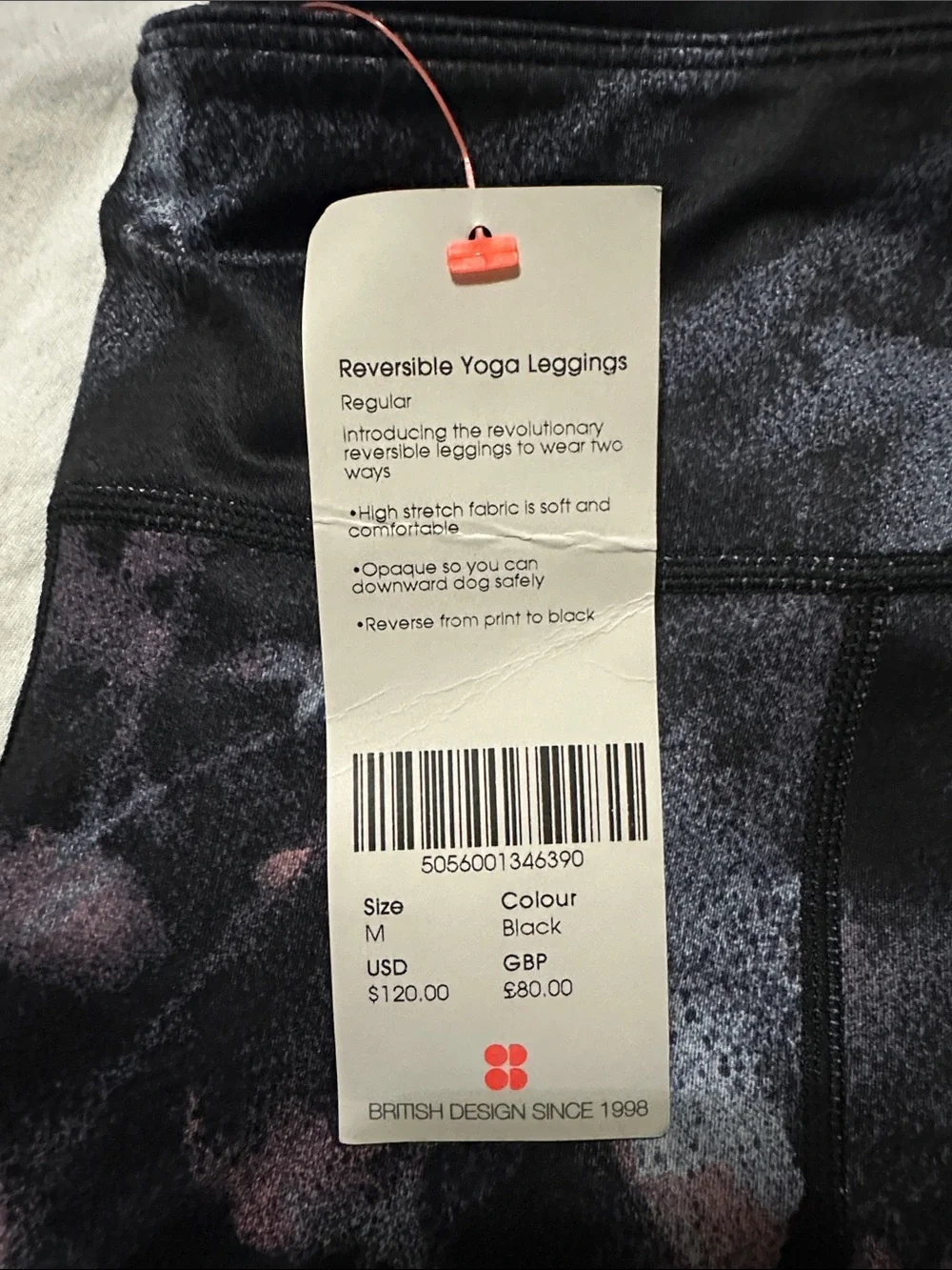 Sweaty Betty Black and Pink High-Waist Printed Leggings REVERSIBLE - Picture 2 of 7